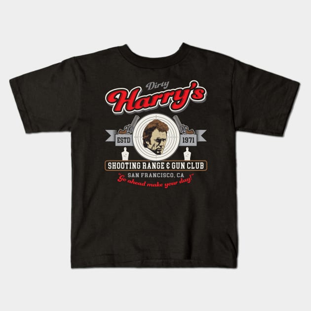 Dirty Harry's Shooting Range Kids T-Shirt by Alema Art